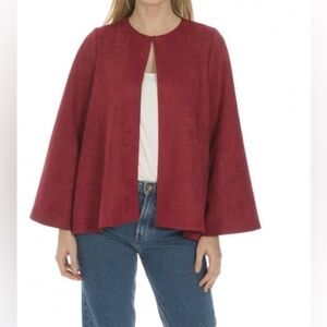 JAYLEY COLLECTION Luxury Faux Suede Jacket Red Open Front Jacket one size